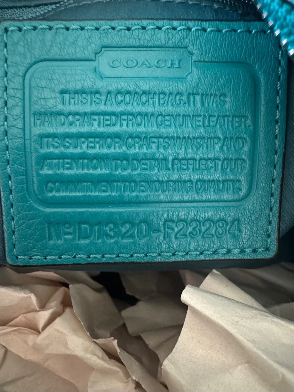 Coach Park Carrie Tote Shoulder Bag F23284 Teal Green Pebbled leather jewel tone